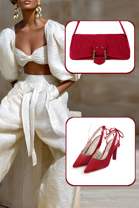Dress slingback heels in cardinal red leather with high slim heels and pointed toe - Top view